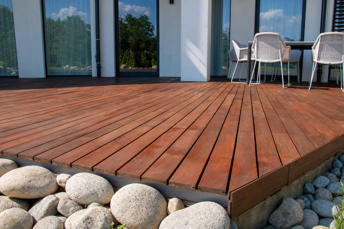 Pressure-treated wood deck construction